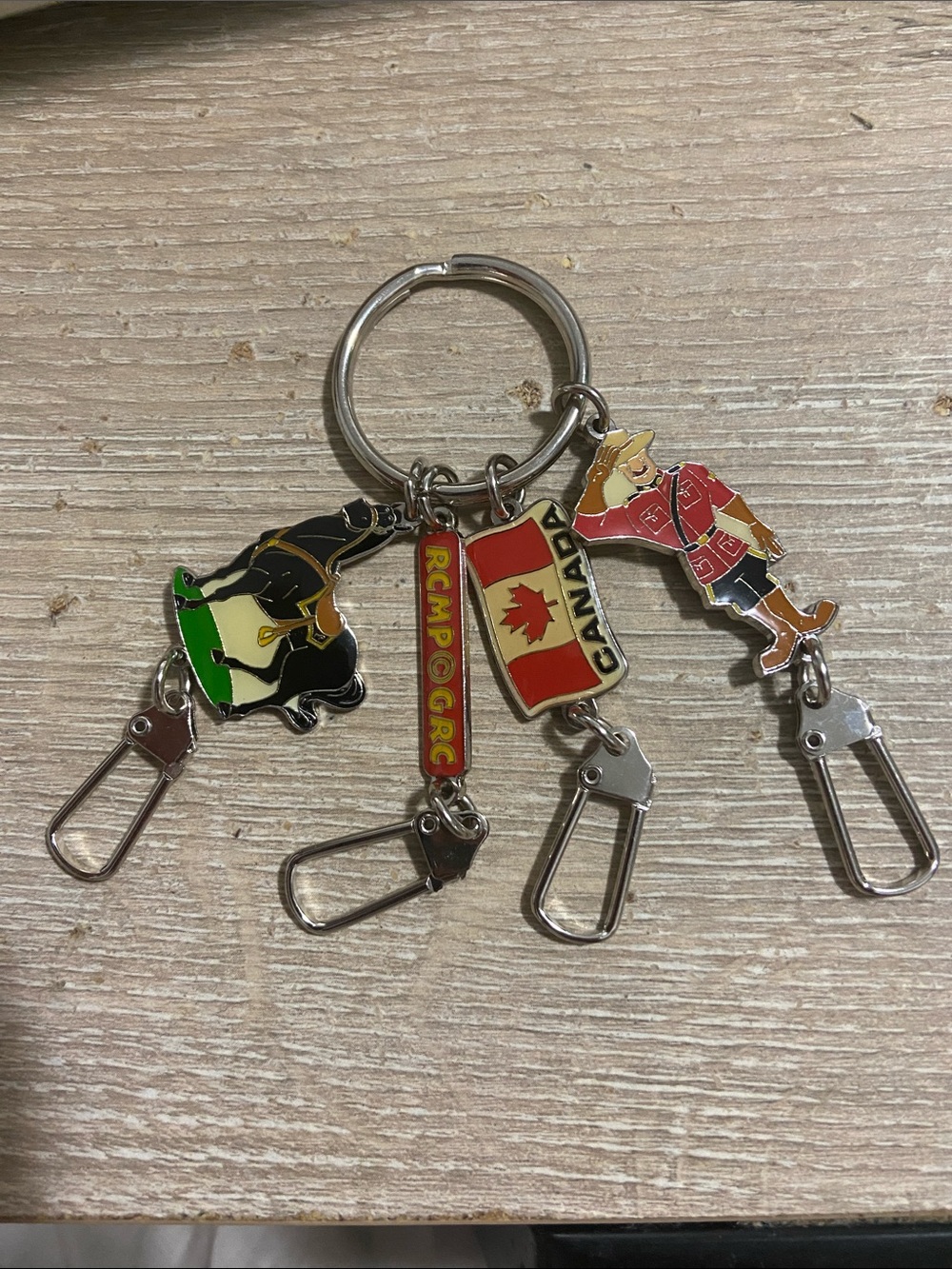 Vintage Canadian RCMP Keychain Set with Mountie, Moose & Flag